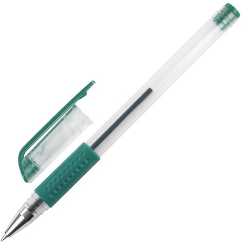 Ручка гелевая с грипом STAFF "EVERYDAY" GP-194, ЗЕЛЕНАЯ, корпус прозрачный, узел 0,5 мм, линия письма 0,35 мм, 141825