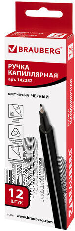 Ручка капиллярная (линер) BRAUBERG "Aero", ЧЕРНАЯ, трехгранная, металлический наконечник, линия письма 0,4 мм, 142252