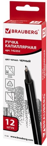 Ручка капиллярная (линер) BRAUBERG "Aero", ЧЕРНАЯ, трехгранная, металлический наконечник, линия письма 0,4 мм, 142252