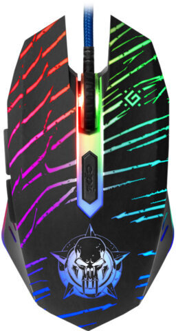 Мышь проводная игровая DEFENDER Dark Agent GM-590L, 12800 DPI, USB, 6 кнопок, оптическая, + коврик, черная, 52590