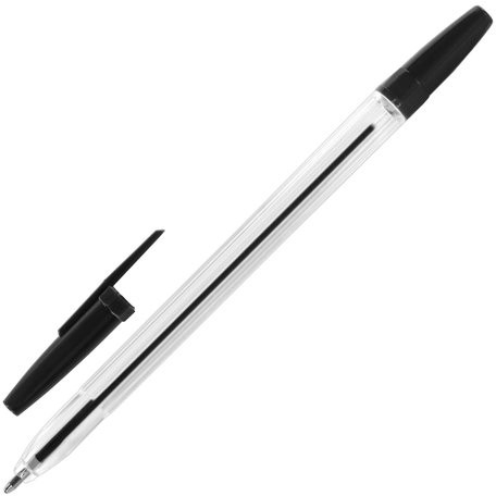 Ручка шариковая STAFF "C-51", ЧЕРНАЯ, корпус прозрачный, узел 1 мм, линия письма 0,5 мм, 142813