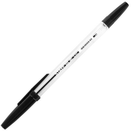 Ручка шариковая STAFF "C-51", ЧЕРНАЯ, корпус прозрачный, узел 1 мм, линия письма 0,5 мм, 142813