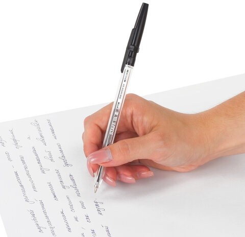 Ручка шариковая STAFF "C-51", ЧЕРНАЯ, корпус прозрачный, узел 1 мм, линия письма 0,5 мм, 142813