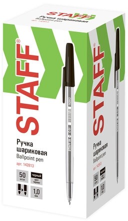 Ручка шариковая STAFF "C-51", ЧЕРНАЯ, корпус прозрачный, узел 1 мм, линия письма 0,5 мм, 142813