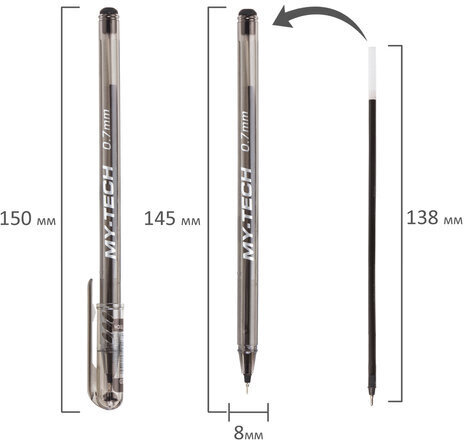 Ручка шариковая масляная PENSAN "My-Tech", ЧЕРНАЯ, игольчатый узел 0,7 мм, линия письма 0,35 мм, 2240/25