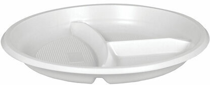 Одноразовые тарелки 3-х секционные КОМПЛЕКТ 100 шт. 210 мм, белые, ПС, холодное/горячее, LAIMA БЮДЖЕТ, 608771