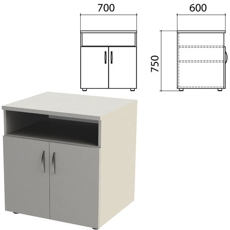 Тумба для оргтехники "Этюд", 700х600х750 мм, 2 двери, полка, серый, 400020-03