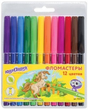 Фломастеры ЮНЛАНДИЯ 12 цветов, "УРОКИ РИСОВАНИЯ", вентилируемый колпачок, ПВХ, 151416