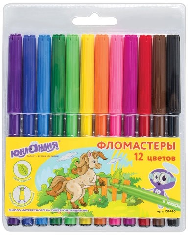 Фломастеры ЮНЛАНДИЯ 12 цветов, "УРОКИ РИСОВАНИЯ", вентилируемый колпачок, ПВХ, 151416