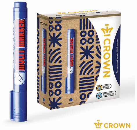 Маркер перманентный CROWN "Multi Marker", СИНИЙ, круглый наконечник, 3 мм, CPM-800