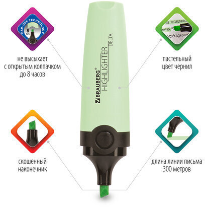 Текстовыделитель BRAUBERG "DELTA PASTEL", МЯТА, линия 1-5 мм, 151730