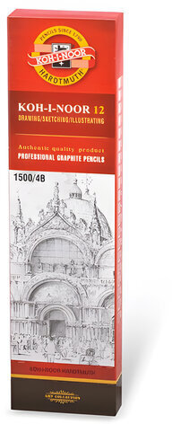 Карандаш чернографитный KOH-I-NOOR 1500, 1 шт., 4B, корпус желтый, заточенный, 150004B01170RU