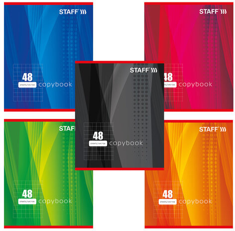 Тетрадь А5, 48 л., STAFF, клетка, офсет №2 ЭКОНОМ, обложка картон, "ОДИН ЦВЕТ" (линии), 402781