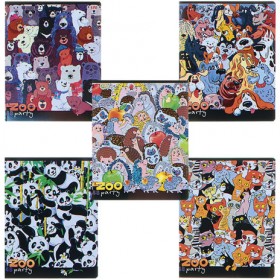 Тетрадь А5 48 л. АЛЬТ скоба, клетка, гибридный лак, "ZOO-PARTY", 7-48-995