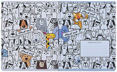 Тетрадь А5 48 л. АЛЬТ скоба, клетка, гибридный лак, "ZOO-PARTY", 7-48-995