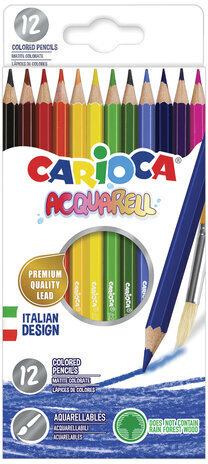 Карандаши цветные акварельные CARIOCA "Acquarell", 12 цветов, шестигранные, заточенные, 42857