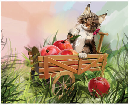 Холст на картоне с контуром BRAUBERG ART CLASSIC "КОТ", 30х40см, грунтованный, хлопок, 191549