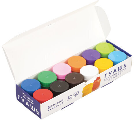 Гуашь BRAUBERG "АКАДЕМИЯ КЛАССИЧЕСКАЯ", 12 цветов по 20 мл, 192272
