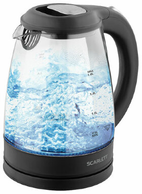Чайник SCARLETT SC-EK27G67, 1,8 л, 2000 Вт, закрытый нагревательный элемент, стекло, черный