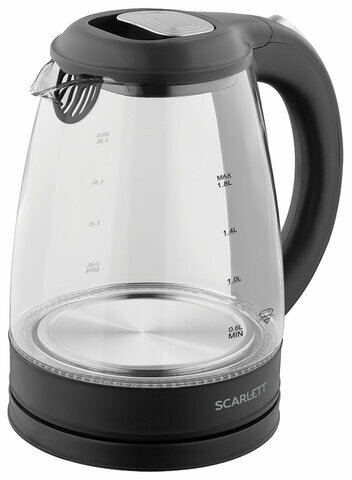 Чайник SCARLETT SC-EK27G67, 1,8 л, 2000 Вт, закрытый нагревательный элемент, стекло, черный