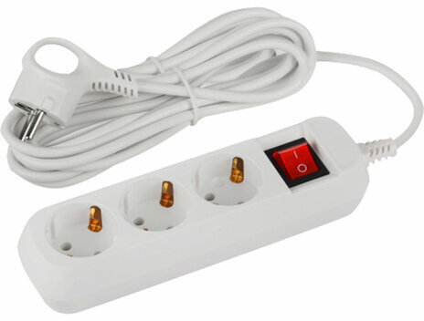Удлинитель ЭРА UDL-10 Greenline, 3 розетки, с заземлением, с выключателем, 10 А, 5 м, белый, UDL-10-350-ES