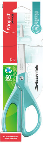 Ножницы MAPED "Essentials Color", 210 мм, бирюзовые, эргономичные ручки, 468111