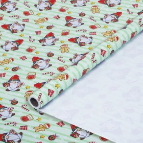 Бумага упаковочная мелованная BIG SIZE новогодняя &quot;Гномики&quot;, 0,7х10 м, ЗОЛОТАЯ СКАЗКА, 592195