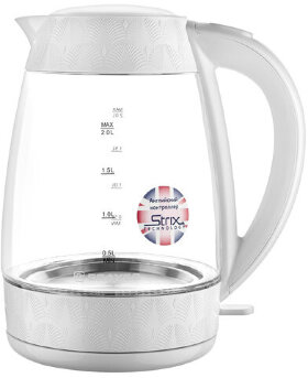 Чайник BRAYER BR1024, 2 л, 2200 Вт, закрытый нагревательный элемент, стекло, белый