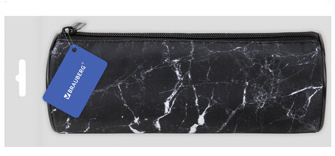 Пенал-тубус BRAUBERG, с эффектом Soft Touch, мягкий, "Black marble", 22х8 см, 271569