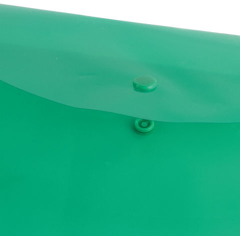 Папка-конверт с кнопкой BRAUBERG, А4, до 100 листов, прозрачная, зеленая, 0,15 мм, 221635