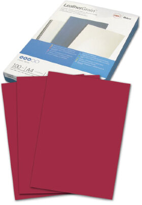 Обложки картонные для переплета А4, КОМПЛЕКТ 100 шт., тиснение под кожу, 250 г/м2, темно-красные, GBC, 040031/4401982