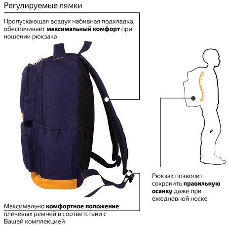 Рюкзак BRAUBERG для старшеклассников/студентов/молодежи, "Бронкс", 27 литров, 46х31х14 см, 226349