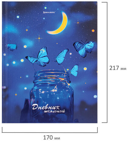 Дневник 5-11 класс 48 л., твердый, BRAUBERG, выборочный лак, с подсказом, "Бабочки", 107198