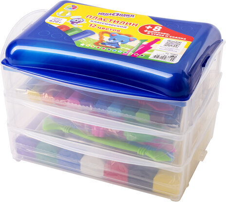 Пластилин в боксе ЮНЛАНДИЯ "ЮНЛАНДИК В ЗООПАРКЕ", 12 цветов, 620 г, скалка, 4 стека, 8 формочек, 105866