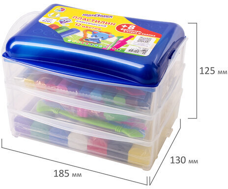 Пластилин в боксе ЮНЛАНДИЯ "ЮНЛАНДИК В ЗООПАРКЕ", 12 цветов, 620 г, скалка, 4 стека, 8 формочек, 105866