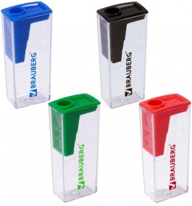 Точилка BRAUBERG "Assistant", с контейнером, пластиковая, корпус ассорти, 228451