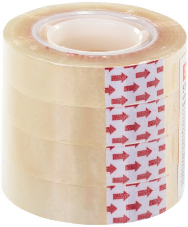 Клейкие ленты 12 мм х 33 м канцелярские BRAUBERG, КОМПЛЕКТ 4 шт., прозрачные, гарантированная длина, 228761