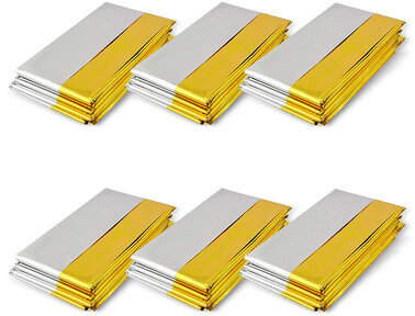 Термоодеяло покрывало изотермическое КОМПЛЕКТ 6 шт., серебро/золото, 160х210 см, DASWERK, 631158