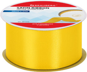 Лента атласная ширина 38 мм, длина 23 м, желтая, BRAUBERG, 591513