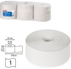 Бумага туалетная БОЛЬШОЙ РУЛОН, 450 м, LAIMA (Т1), UNIVERSAL, 1-слойная, КОМПЛЕКТ 6 рулонов, 111336