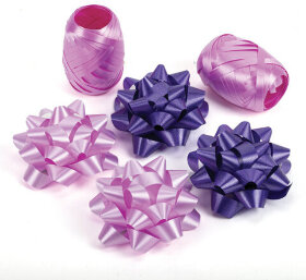 Набор для декора и подарков 4 банта, 2 ленты, цвета: розовый, фиолетовый, ЗОЛОТАЯ СКАЗКА, 591847