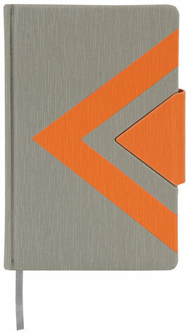 Ежедневник недатированный А5 138x213 мм BRAUBERG "Waves" под кожу, застежка 160 л., серый/оранжевый, 111877