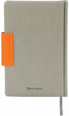 Ежедневник недатированный А5 138x213 мм BRAUBERG "Waves" под кожу, застежка 160 л., серый/оранжевый, 111877