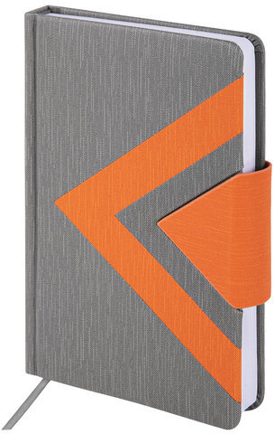 Ежедневник недатированный А5 138x213 мм BRAUBERG "Waves" под кожу, застежка 160 л., серый/оранжевый, 111877