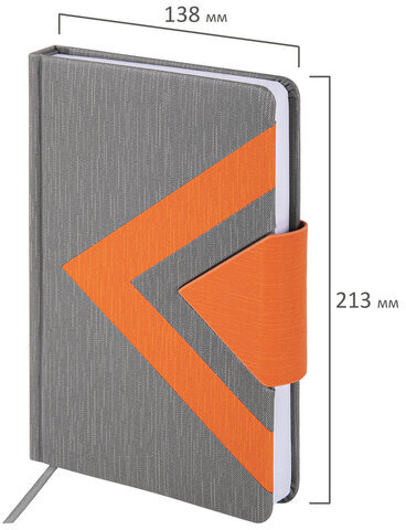 Ежедневник недатированный А5 138x213 мм BRAUBERG "Waves" под кожу, застежка 160 л., серый/оранжевый, 111877