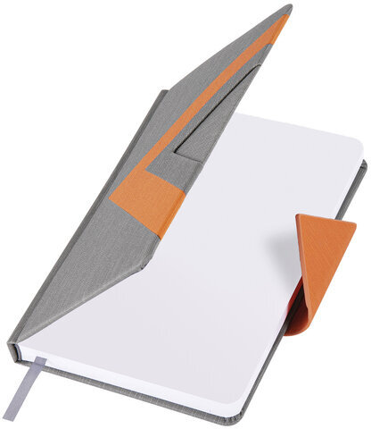 Ежедневник недатированный А5 138x213 мм BRAUBERG "Waves" под кожу, застежка 160 л., серый/оранжевый, 111877