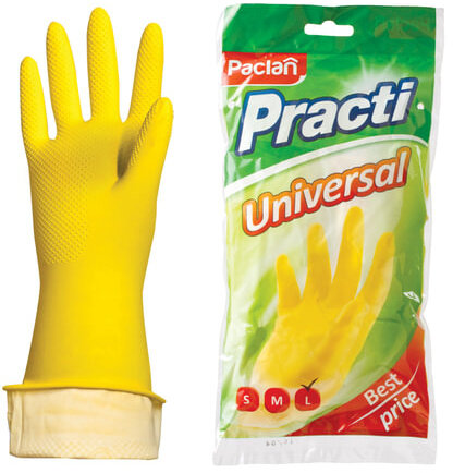 Перчатки хозяйственные латексные, х/б напыление, размер L (большой), желтые, PACLAN "Practi Universal"