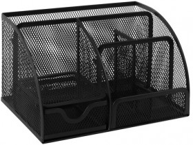 Подставка-органайзер металлическая BRAUBERG "Germanium", 7 секций, 125х220х140 мм, черная, 237416