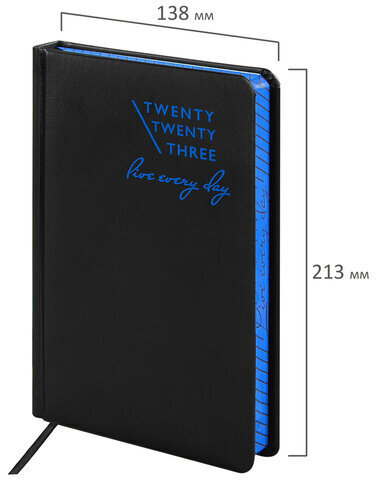 Ежедневник датированный 2023 А5 138x213 мм BRAUBERG "Chameleon", под кожу, черный/синий, 114109