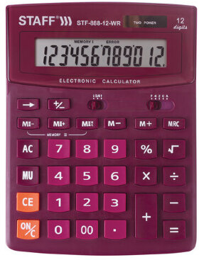 Калькулятор настольный STAFF STF-888-12-WR (200х150 мм) 12 разрядов, двойное питание, БОРДОВЫЙ, 250454